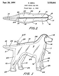 Illustration for U.S. patent # 3,150,641, a dust cover for a dog